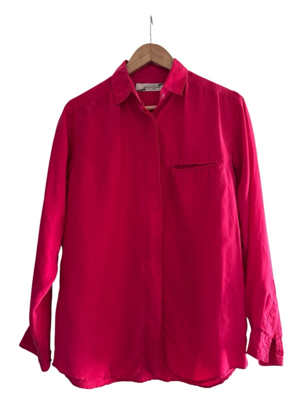 Silk Button Blouse Red Minimalist Classic Lightweight Top